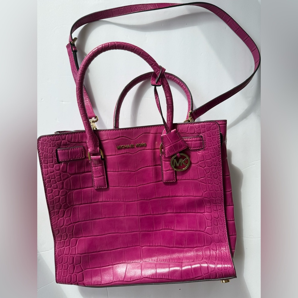 Michael Kors Fuchsia Crocodile Embossed Satchel